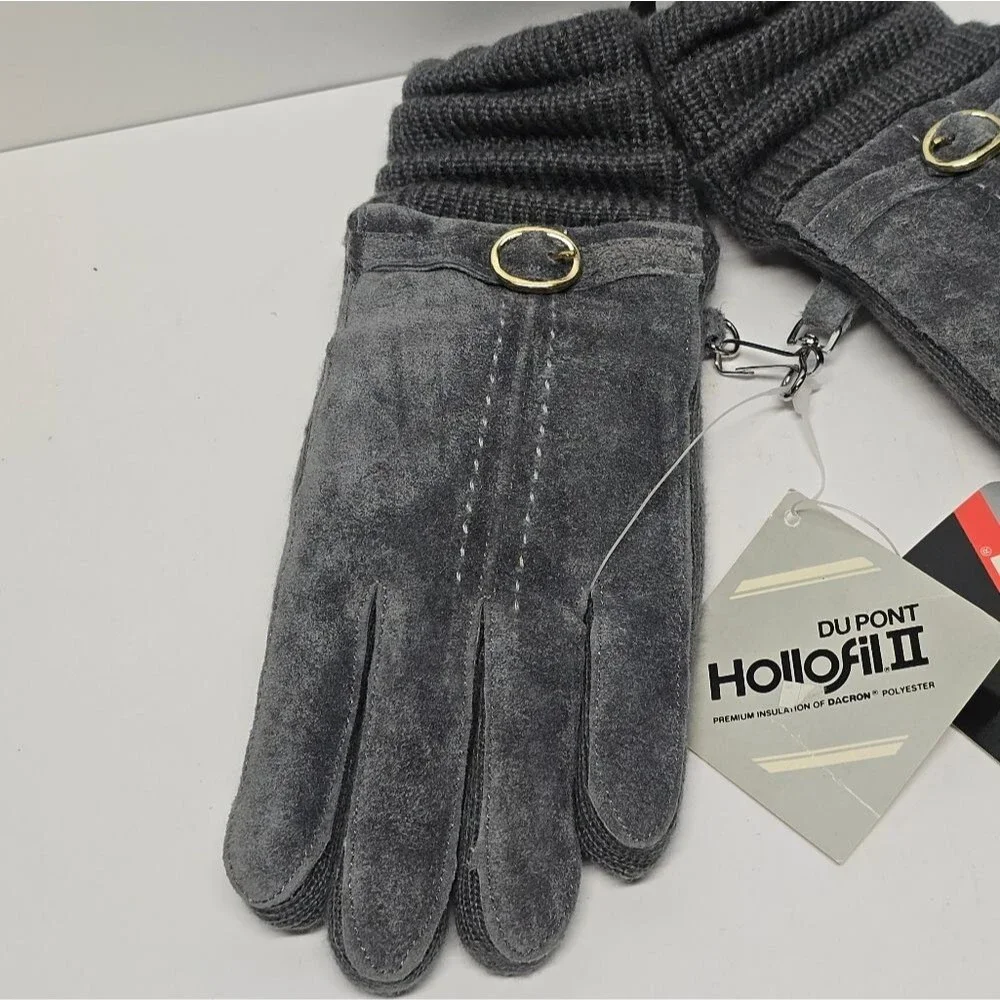 Vintage Wells Lamont Women's Gray Suede Insulated Gloves Du Pont Hollofil II M